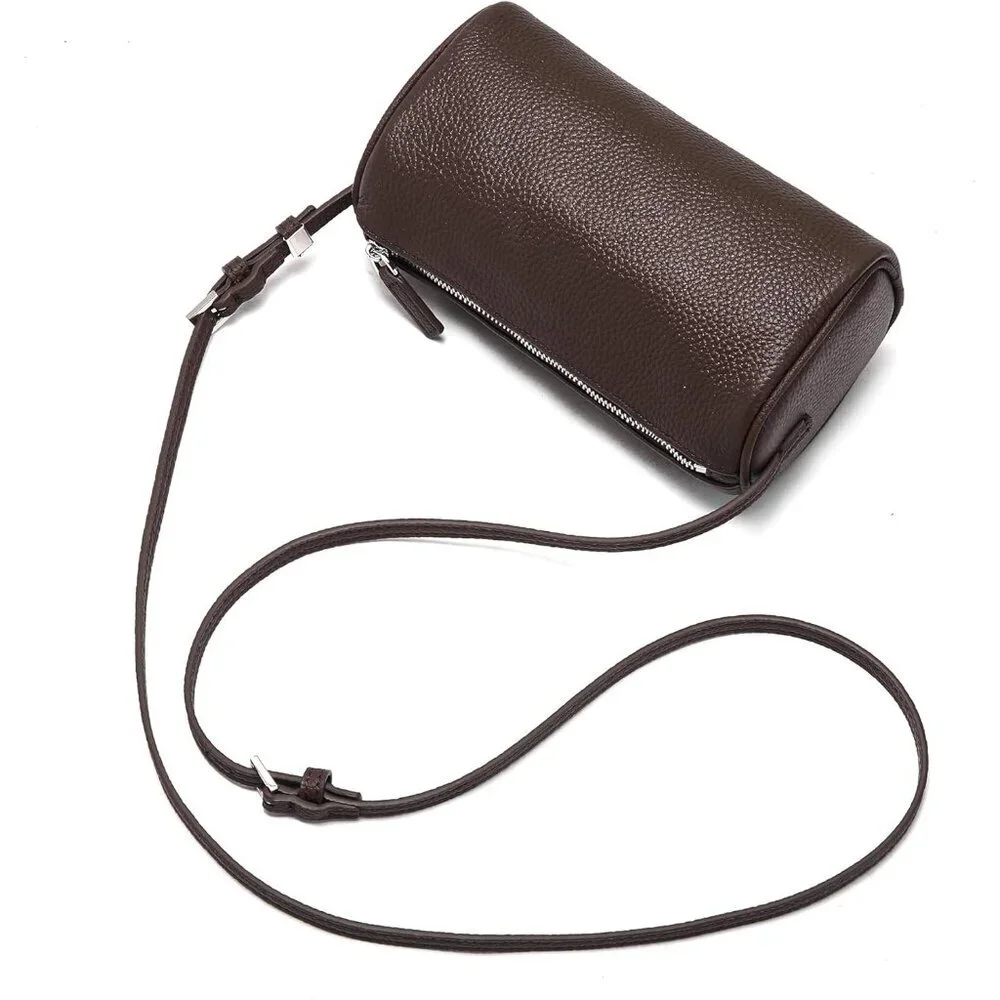 Genuine Leather Crossbody Bag for Women Small Barrel Purse Shoulder Handbag
